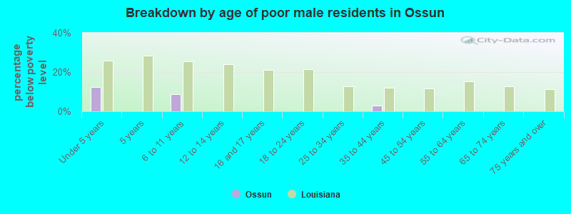 Breakdown by age of poor male residents in Ossun