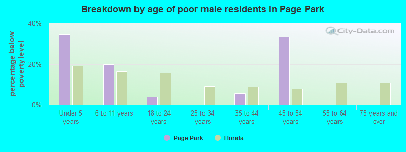 Breakdown by age of poor male residents in Page Park