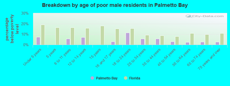 Breakdown by age of poor male residents in Palmetto Bay