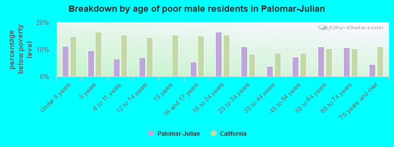 Breakdown by age of poor male residents in Palomar-Julian