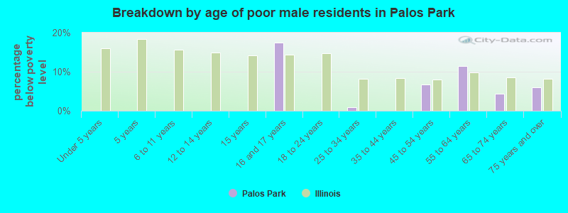 Breakdown by age of poor male residents in Palos Park