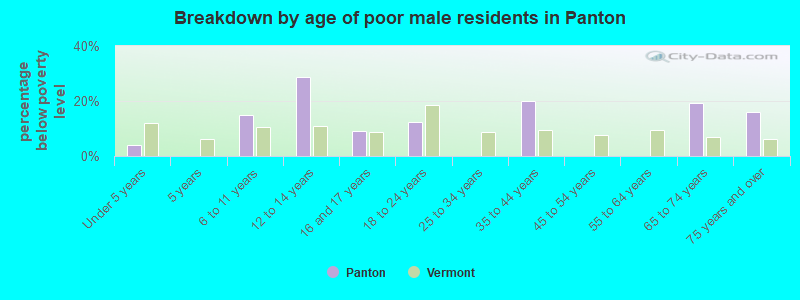 Breakdown by age of poor male residents in Panton