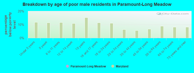 Breakdown by age of poor male residents in Paramount-Long Meadow
