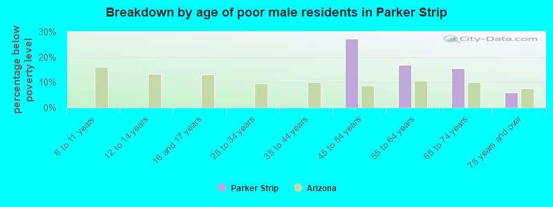 Breakdown by age of poor male residents in Parker Strip