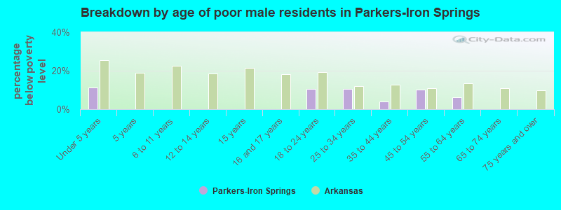 Breakdown by age of poor male residents in Parkers-Iron Springs