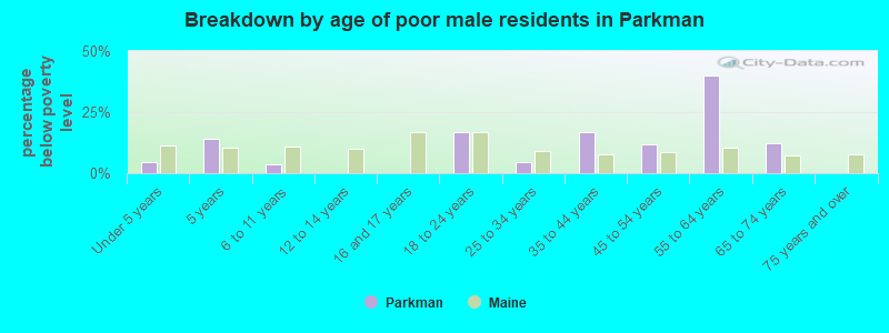 Breakdown by age of poor male residents in Parkman