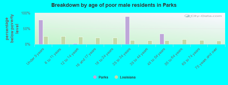Breakdown by age of poor male residents in Parks