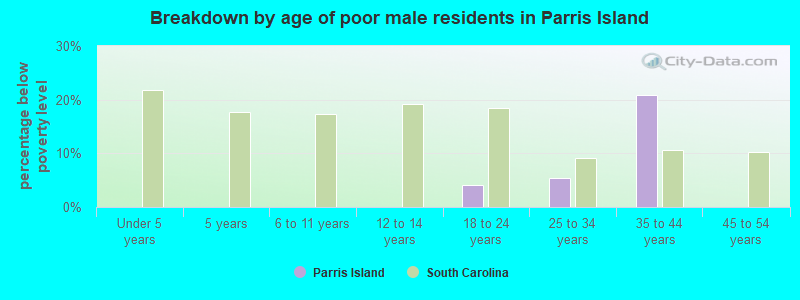 Breakdown by age of poor male residents in Parris Island