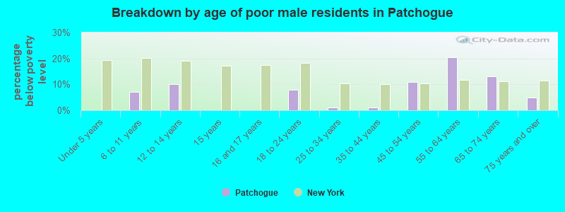 Breakdown by age of poor male residents in Patchogue