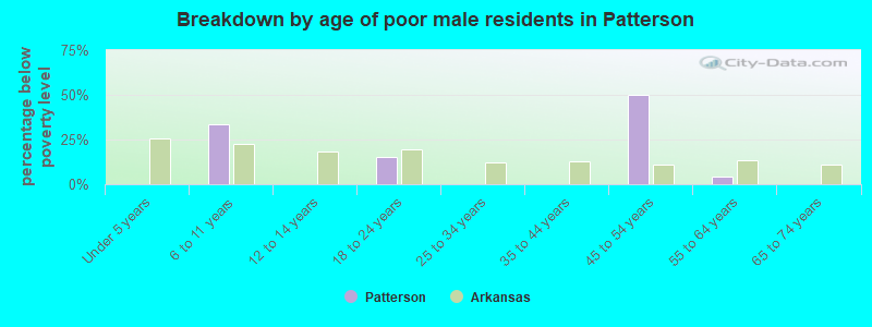 Breakdown by age of poor male residents in Patterson