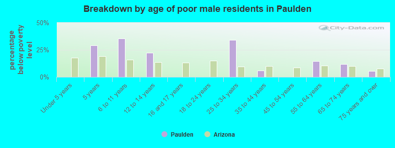 Breakdown by age of poor male residents in Paulden