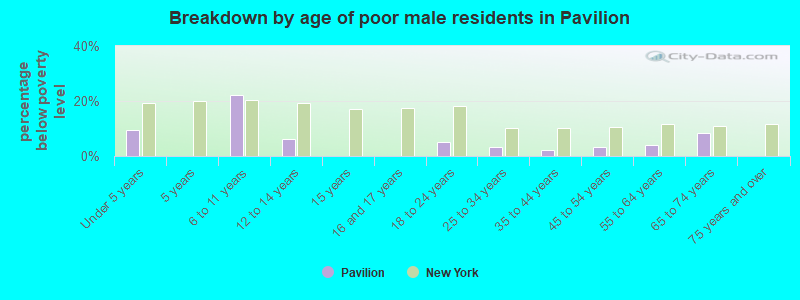 Breakdown by age of poor male residents in Pavilion