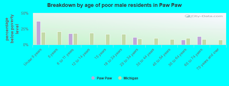 Breakdown by age of poor male residents in Paw Paw