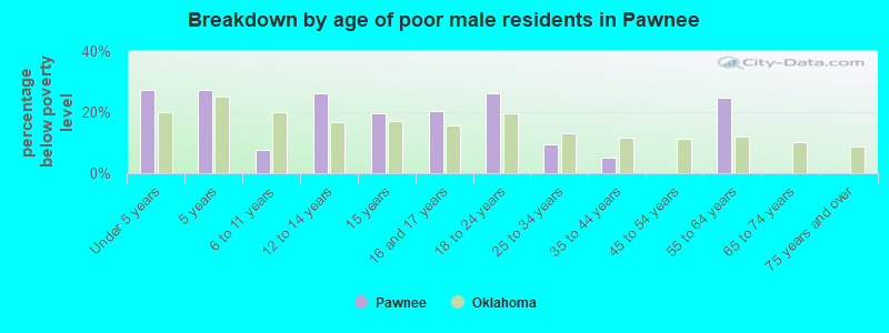 Breakdown by age of poor male residents in Pawnee