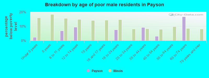 Breakdown by age of poor male residents in Payson