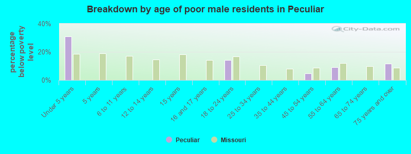 Breakdown by age of poor male residents in Peculiar