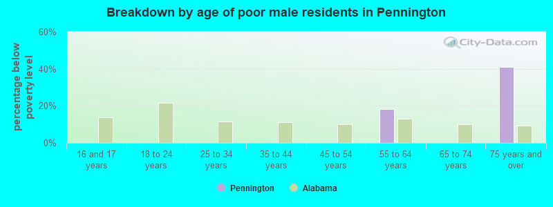 Breakdown by age of poor male residents in Pennington