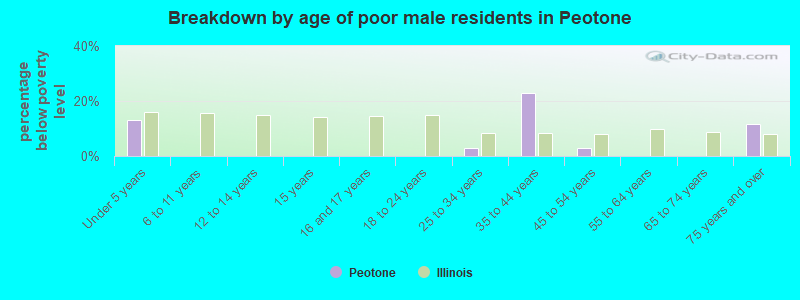 Breakdown by age of poor male residents in Peotone