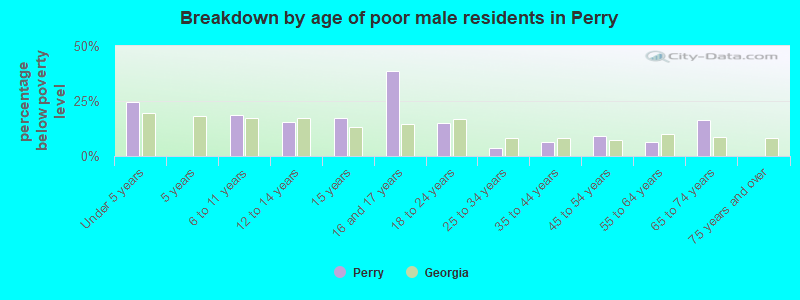 Breakdown by age of poor male residents in Perry