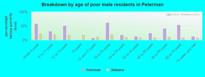 Breakdown by age of poor male residents in Peterman