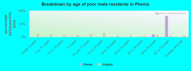 Breakdown by age of poor male residents in Phenix