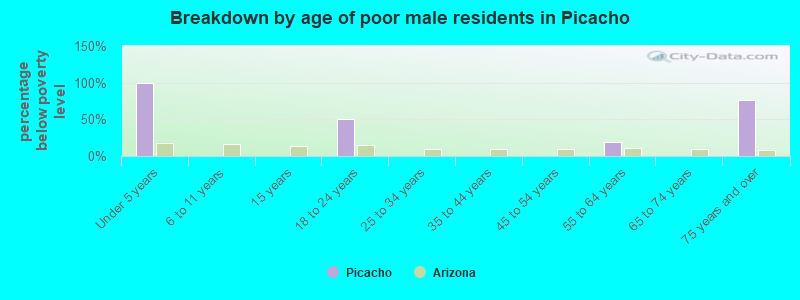 Breakdown by age of poor male residents in Picacho