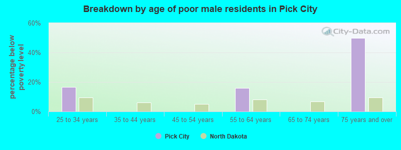 Breakdown by age of poor male residents in Pick City