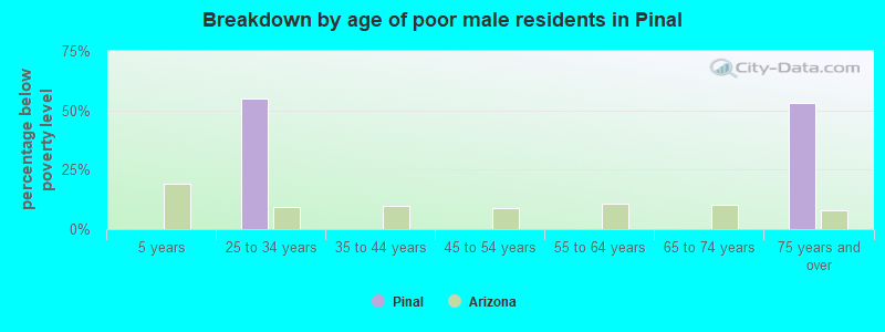 Breakdown by age of poor male residents in Pinal