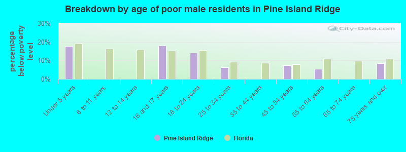 Breakdown by age of poor male residents in Pine Island Ridge