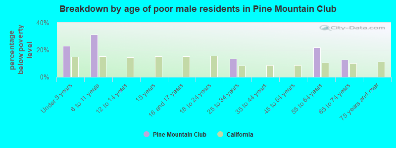 Breakdown by age of poor male residents in Pine Mountain Club