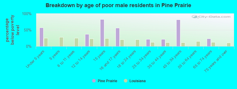 Breakdown by age of poor male residents in Pine Prairie