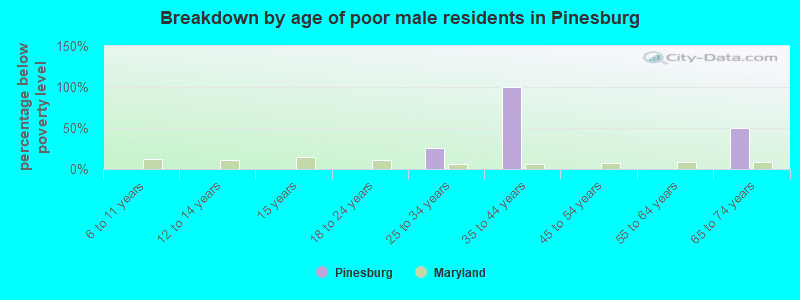 Breakdown by age of poor male residents in Pinesburg