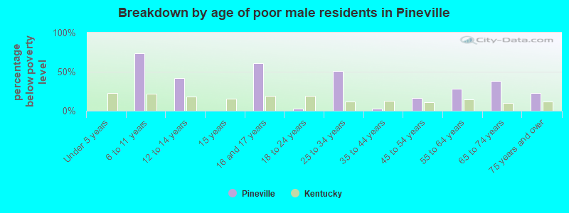 Breakdown by age of poor male residents in Pineville