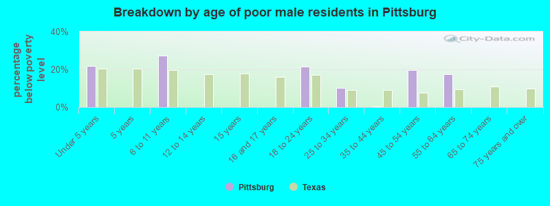 Breakdown by age of poor male residents in Pittsburg