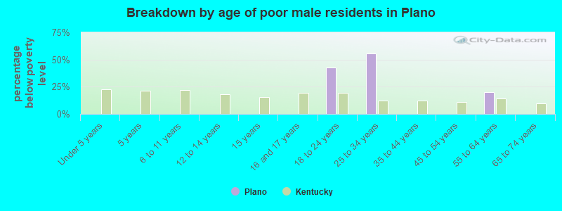 Breakdown by age of poor male residents in Plano