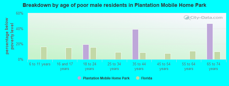 Breakdown by age of poor male residents in Plantation Mobile Home Park