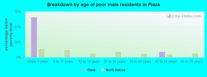 Breakdown by age of poor male residents in Plaza