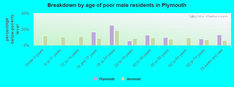 Breakdown by age of poor male residents in Plymouth