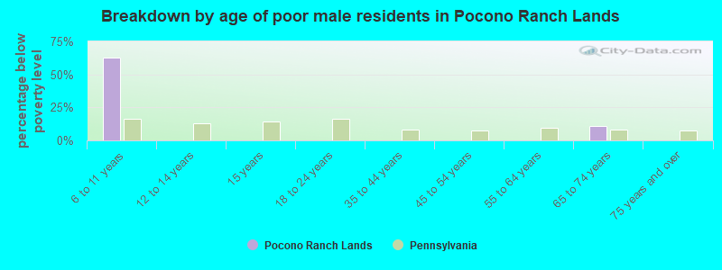 Breakdown by age of poor male residents in Pocono Ranch Lands