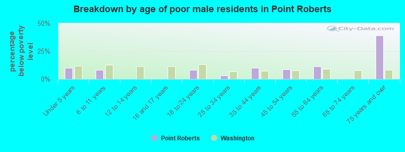 Breakdown by age of poor male residents in Point Roberts