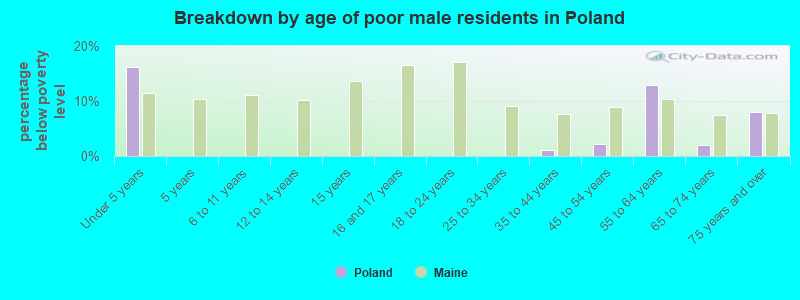 Breakdown by age of poor male residents in Poland
