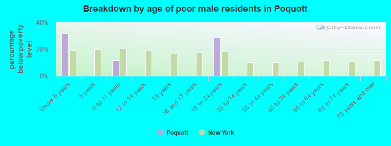 Breakdown by age of poor male residents in Poquott