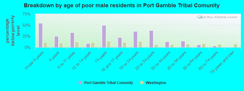Breakdown by age of poor male residents in Port Gamble Tribal Comunity
