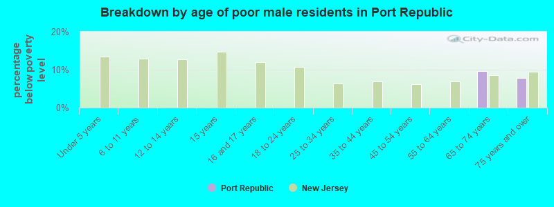 Breakdown by age of poor male residents in Port Republic