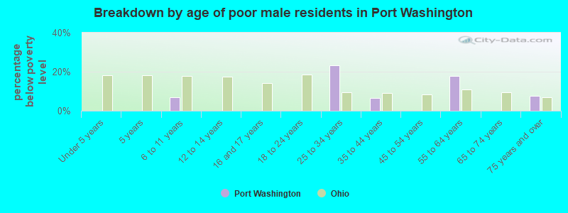 Breakdown by age of poor male residents in Port Washington