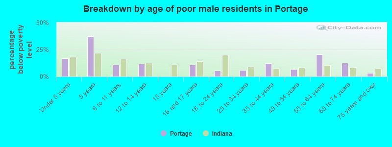 Breakdown by age of poor male residents in Portage