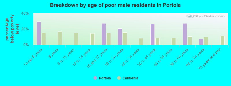 Breakdown by age of poor male residents in Portola