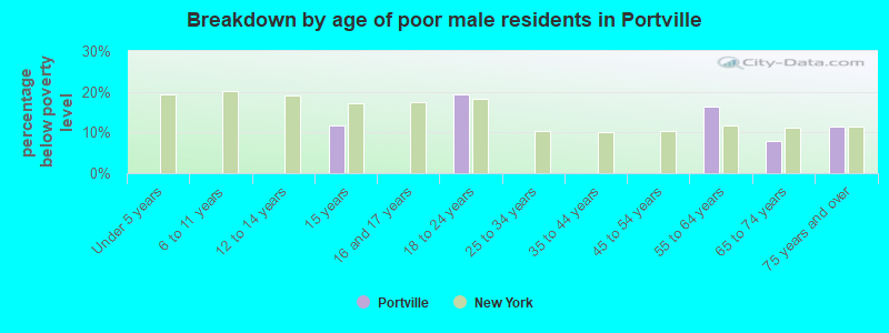 Breakdown by age of poor male residents in Portville