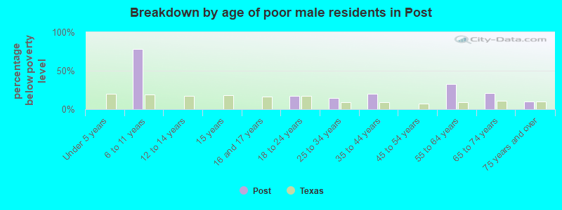 Breakdown by age of poor male residents in Post