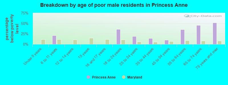 Breakdown by age of poor male residents in Princess Anne